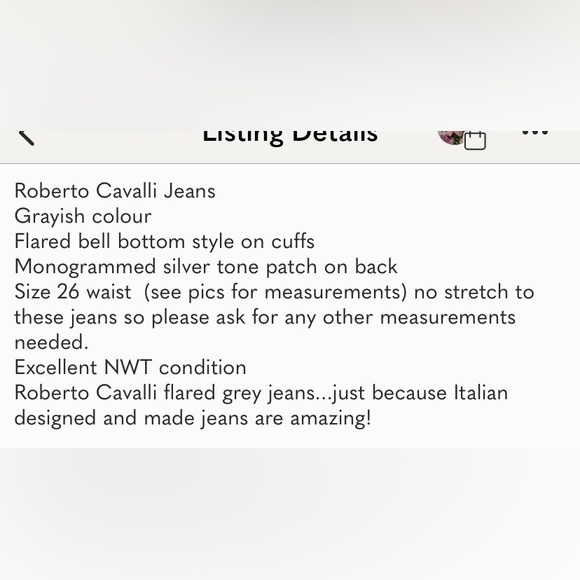 Roberto cavalli grey flared bell bottoms jeans new never worn - Picture 16 of 16